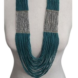 Teal Silver Beaded Necklace